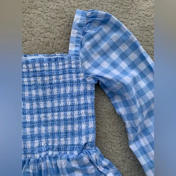 Janie and Jack Size 5 The Emma Gingham Smocked Romper Blue White Plaid One Piece - Picture 6 of 10